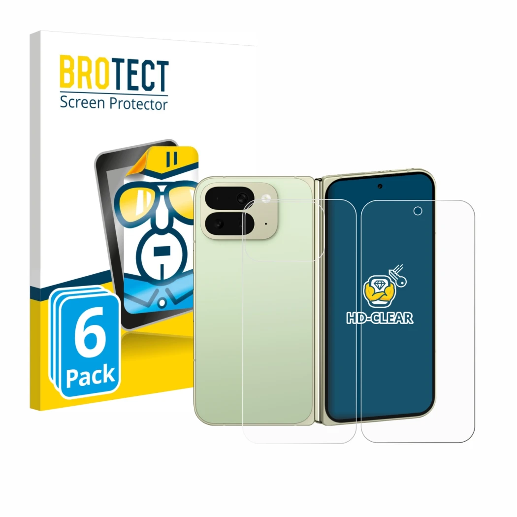 Front side of a product packaging with the brand logo BROTECT. Next to it is the device Google Pixel 10 Pro Fold (Front+Back) 