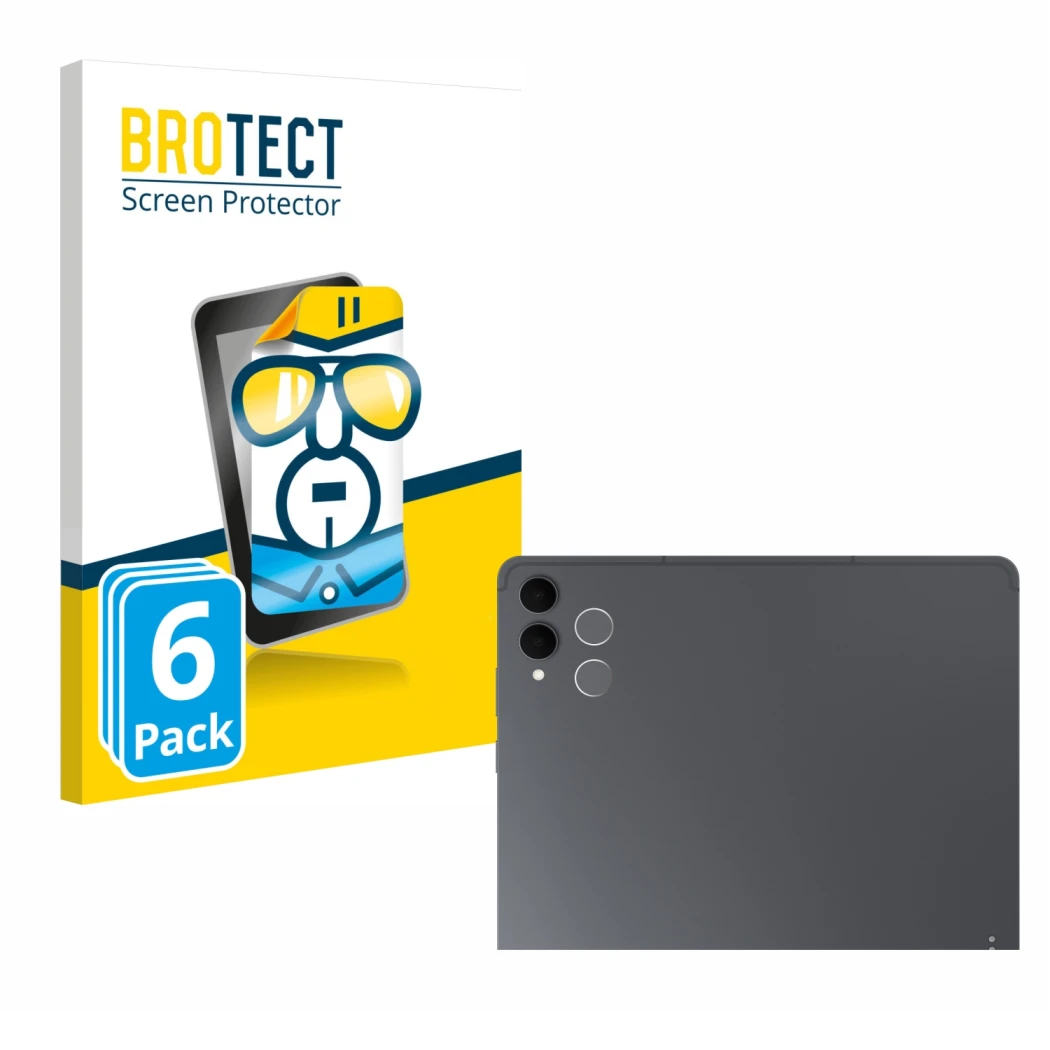 Front side of a product packaging with the brand logo BROTECT. Next to it is the device Samsung Galaxy Tab S11 Ultra (ONLY Cam