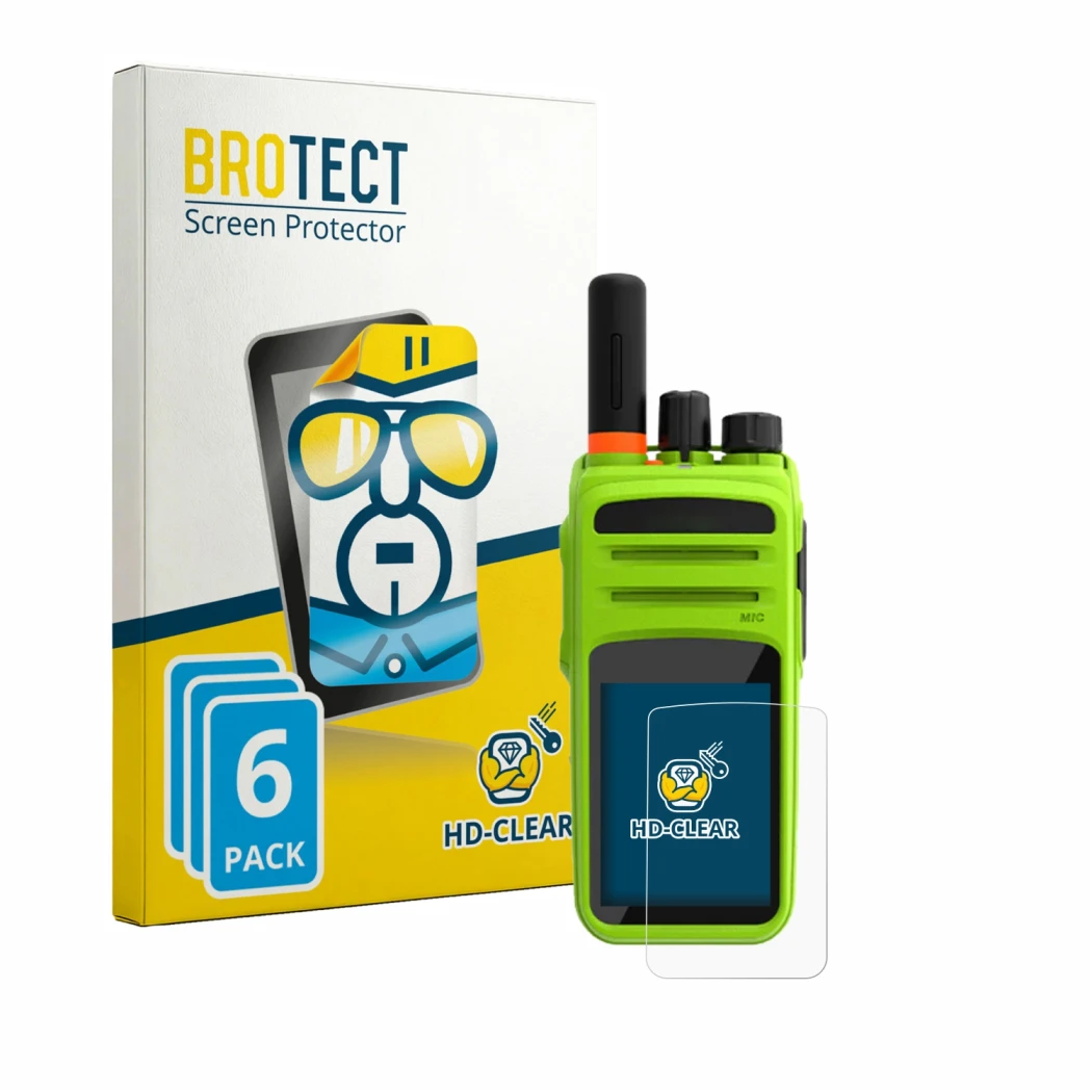 Front side of a product packaging with the brand logo BROTECT. Next to it is the device Talkpod N58 shown with the correspondi