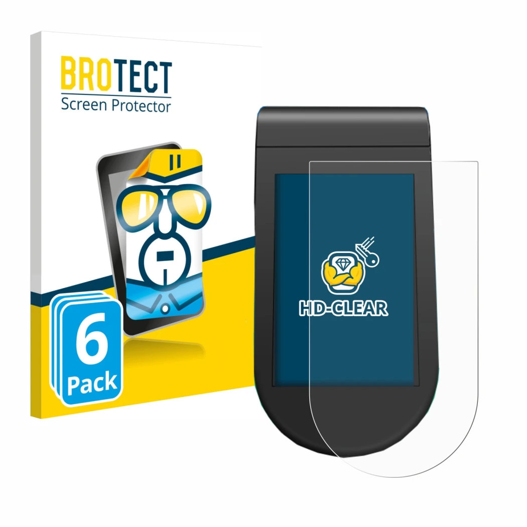 Front side of a product packaging with the brand logo BROTECT. Next to it is the device SoFlow SO4 Pro MAX shown with the corr