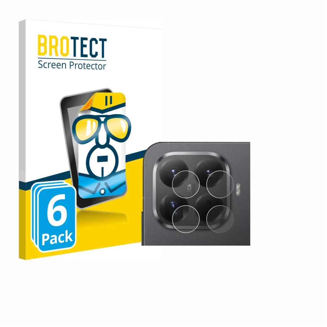 Front side of a product packaging with the brand logo BROTECT. Next to it is the device Xiaomi 15T Pro (ONLY Camera Lens) show