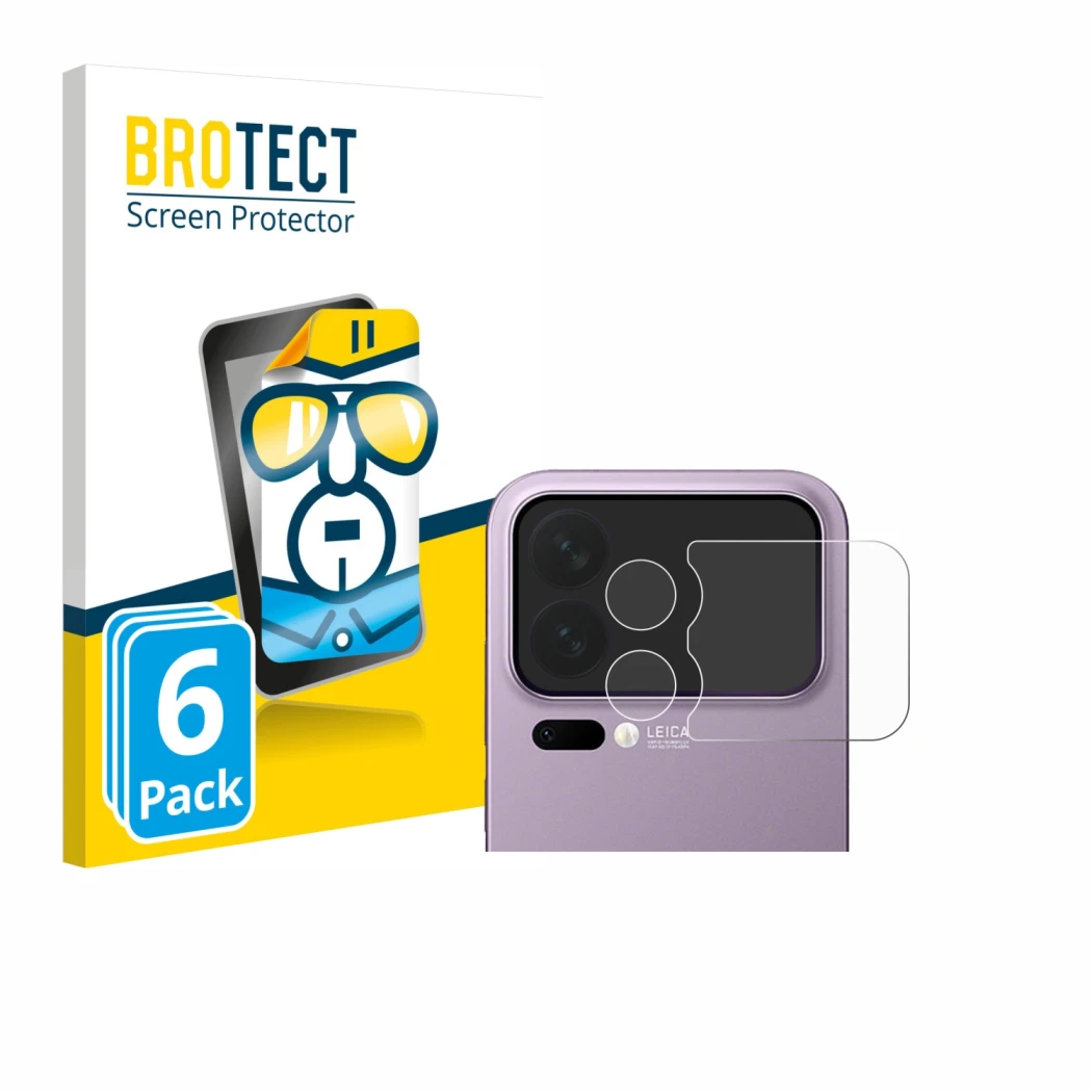 Front side of a product packaging with the brand logo BROTECT. Next to it is the device Xiaomi 17 Pro Max (ONLY Camera Lens) s