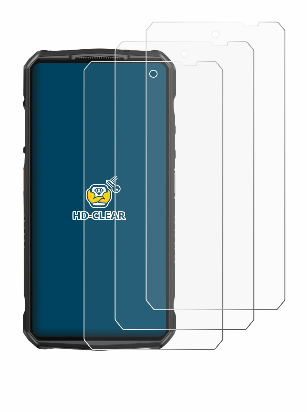 Image of the device Ulefone 29 pro with a wide variety of screen protectors.