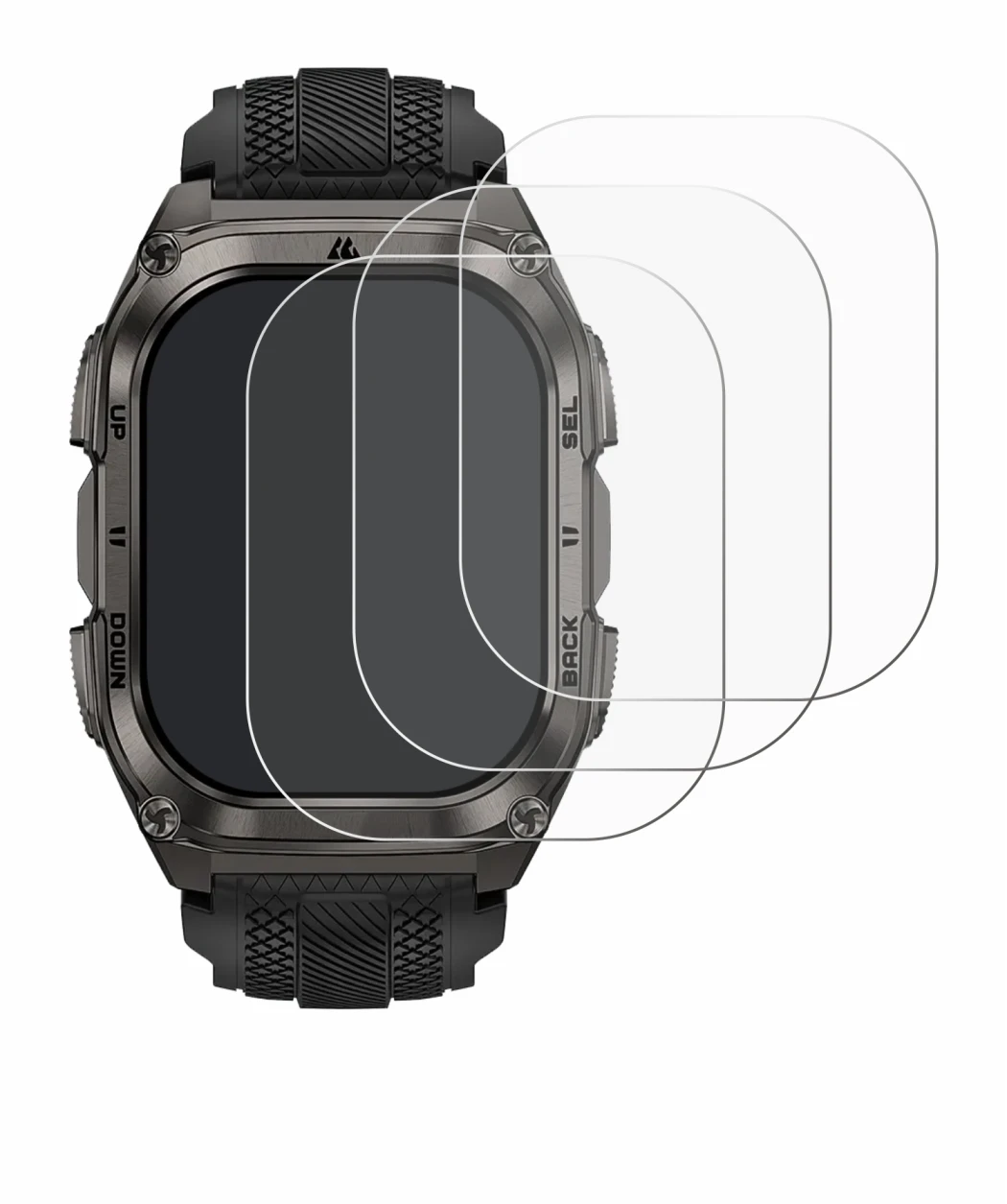 Image of the device Kospet Tank M4 with a wide variety of screen protectors.