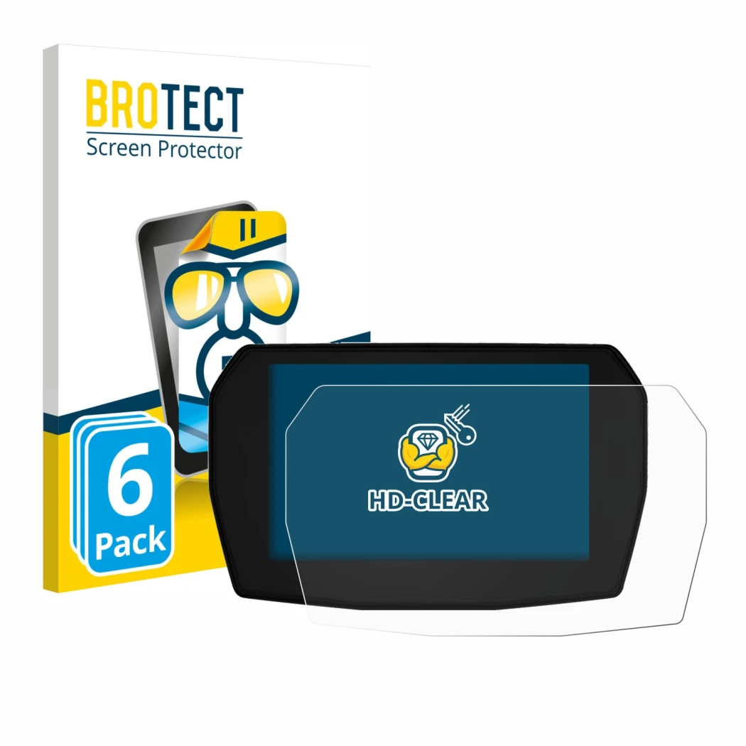 Front side of a product packaging with the brand logo BROTECT. Next to it is the device Ducati Streetfighter V2 2025 shown wit