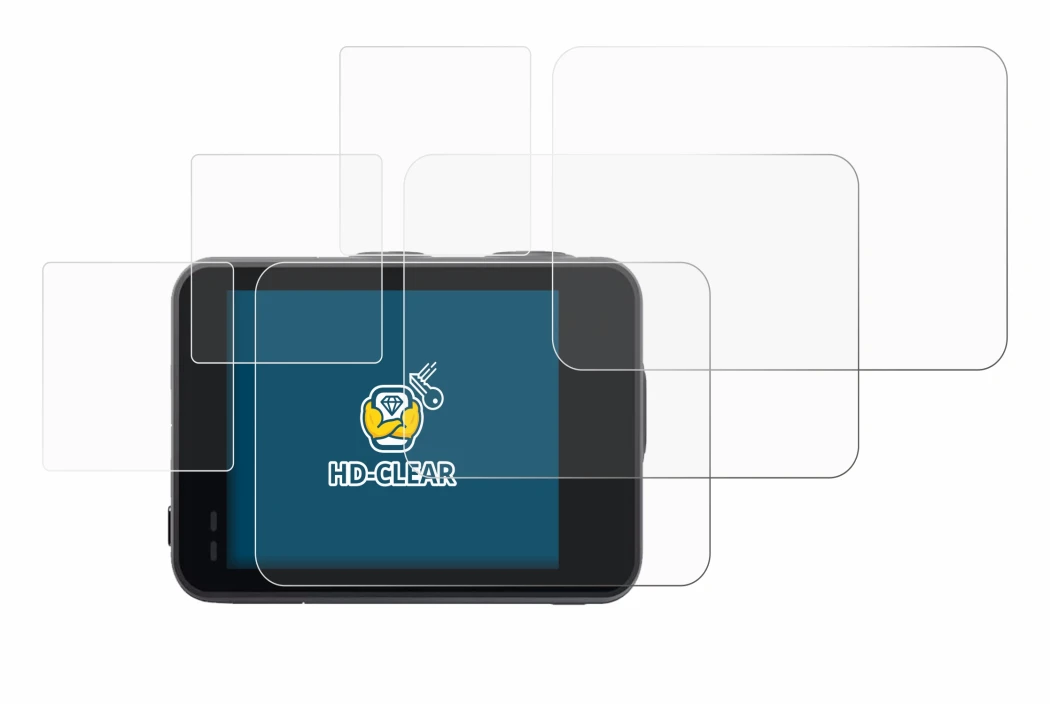 Image of the device Akaso Brave 7 with a wide variety of screen protectors.