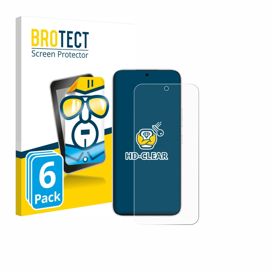 Front side of a product packaging with the brand logo BROTECT. Next to it is the device Honor 500 shown with the corresponding