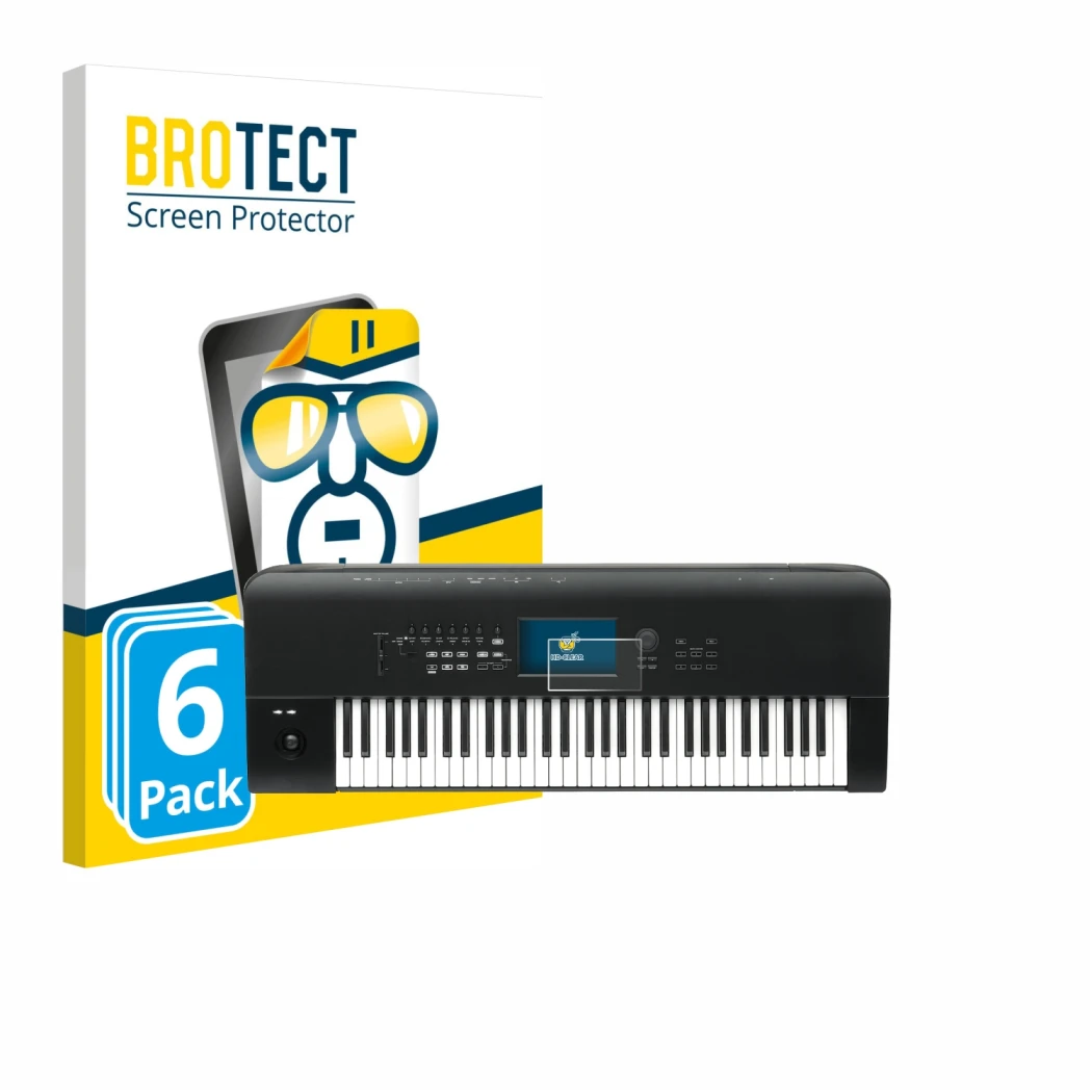 Front side of a product packaging with the brand logo BROTECT. Next to it is the device KORG Nautilus 61 shown with the corres