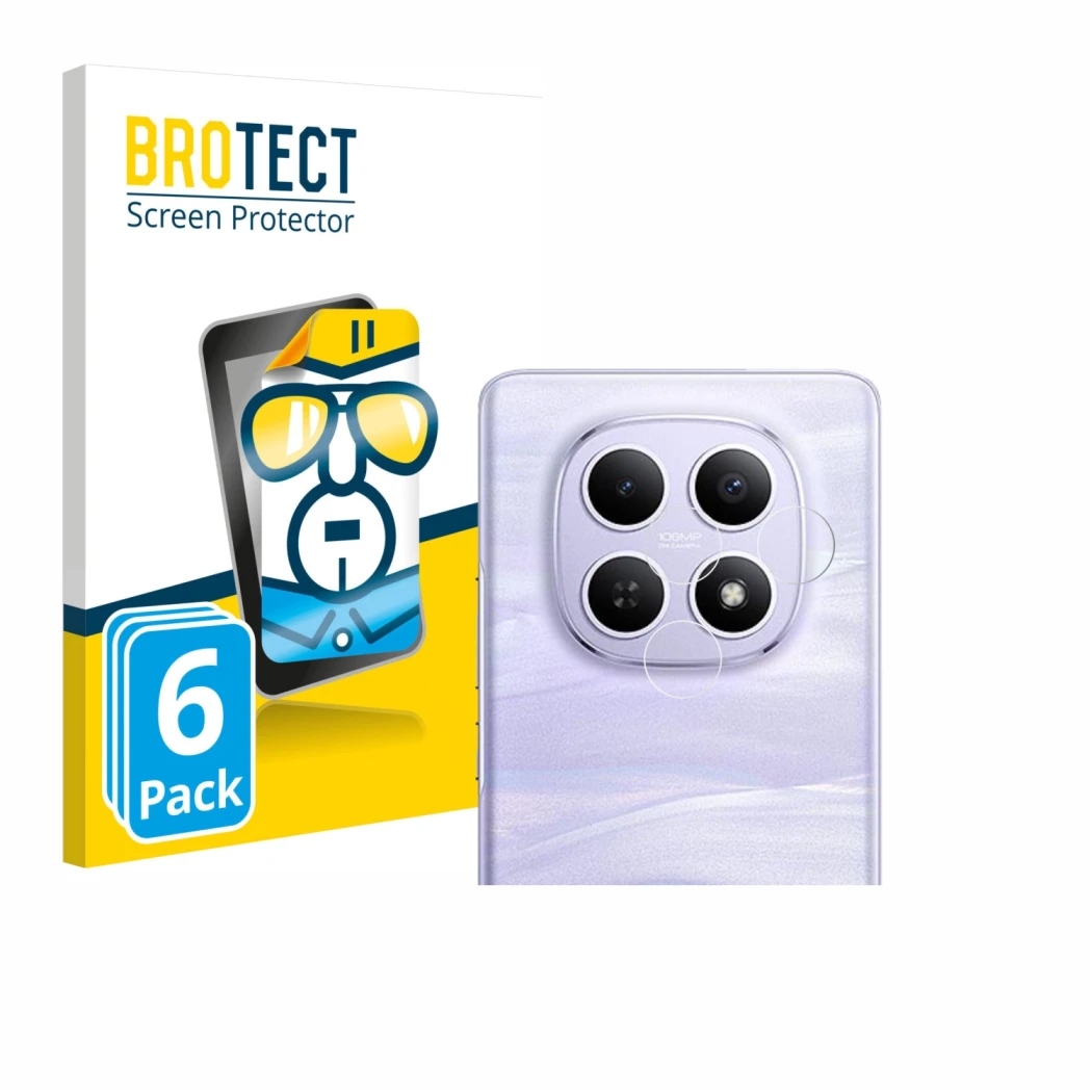 Front side of a product packaging with the brand logo BROTECT. Next to it is the device Xiaomi Redmi Note 15 (ONLY Camera) sho