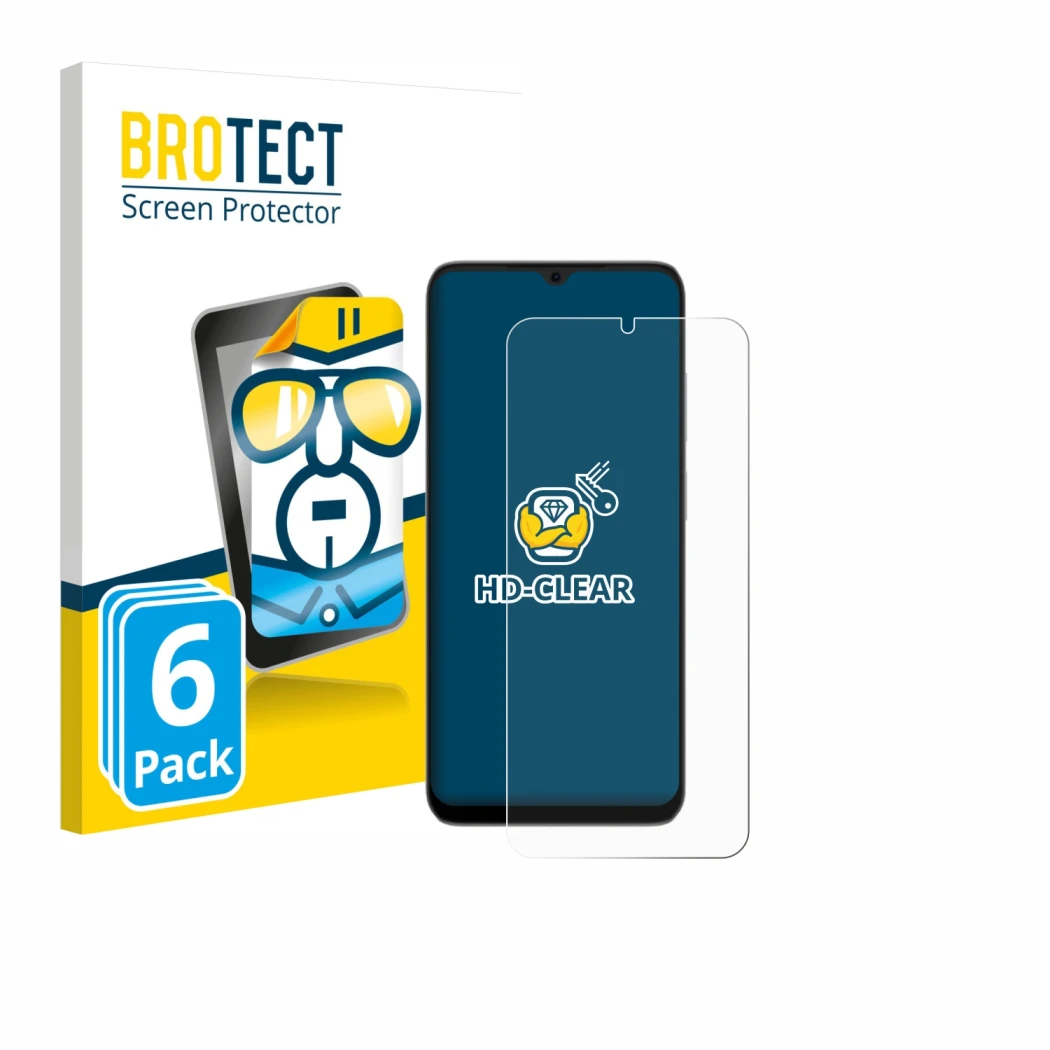 Front side of a product packaging with the brand logo BROTECT. Next to it is the device Doogee Note 56X shown with the corresp