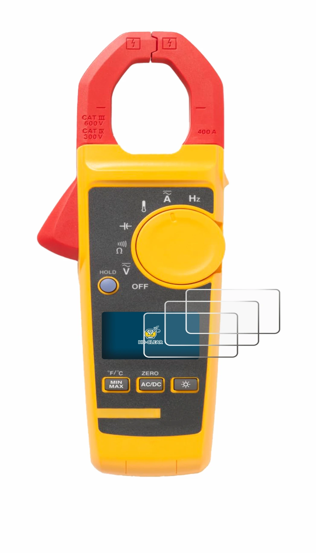 Image of the device Fluke 325 with a wide variety of screen protectors.