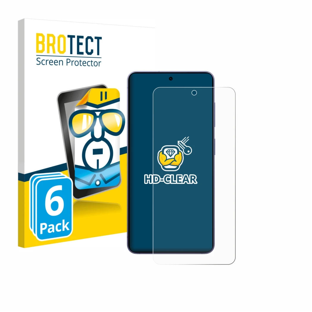 Front side of a product packaging with the brand logo BROTECT. Next to it is the device Samsung Galaxy S26 shown with the corr