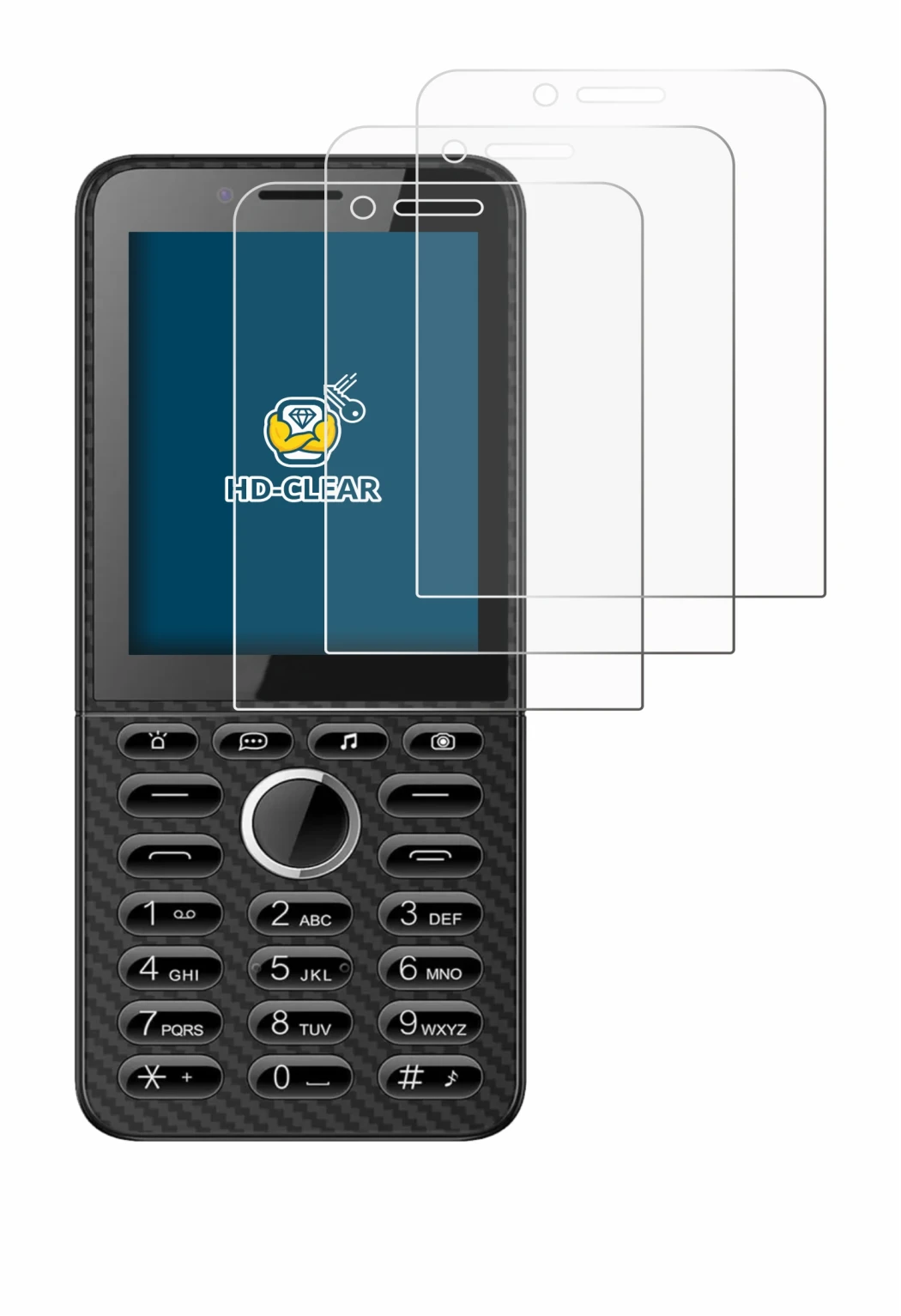 Image of the device Energizer E288S with a wide variety of screen protectors.