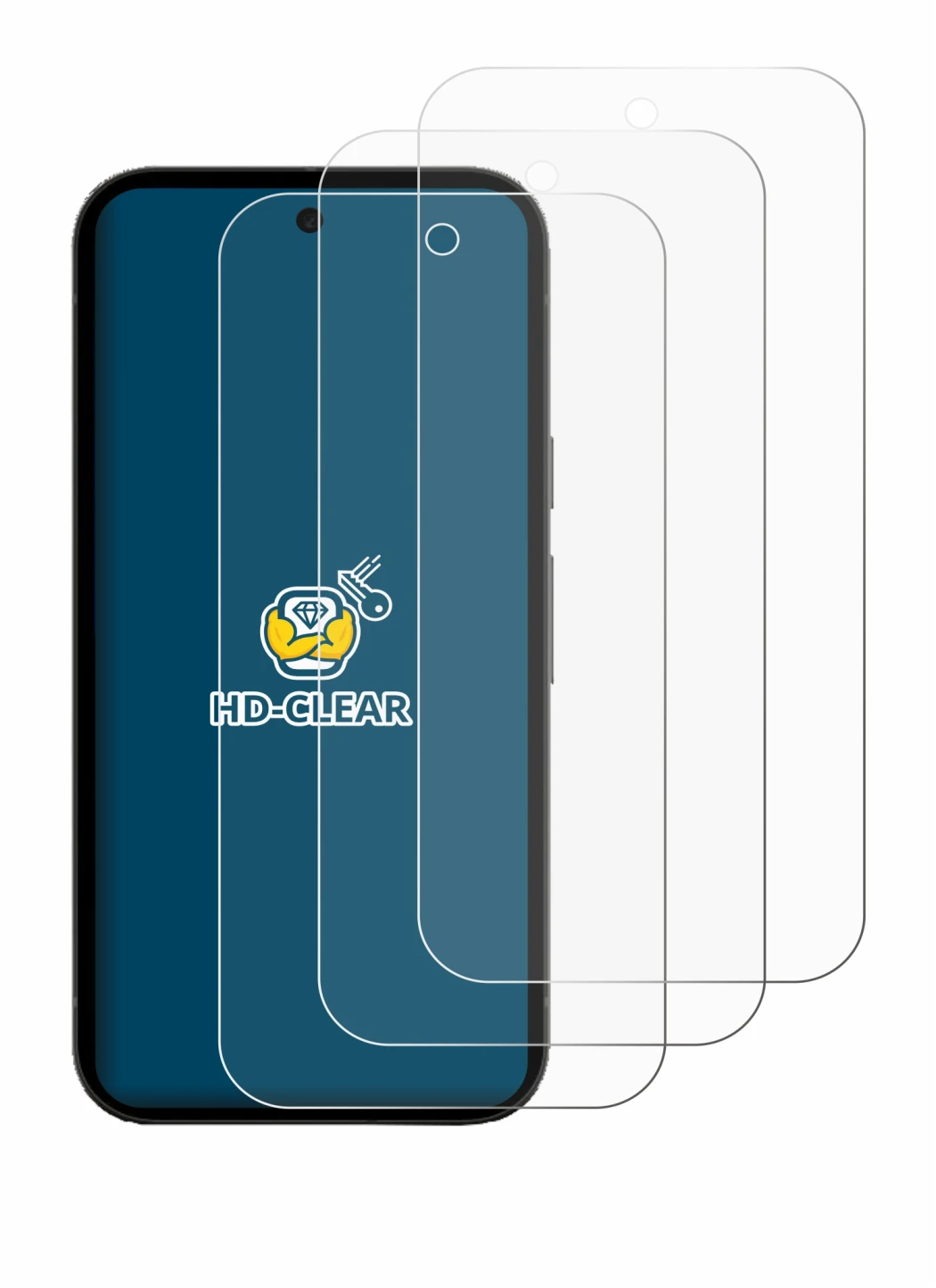 Image of the device Google Pixel 10a with a wide variety of screen protectors.