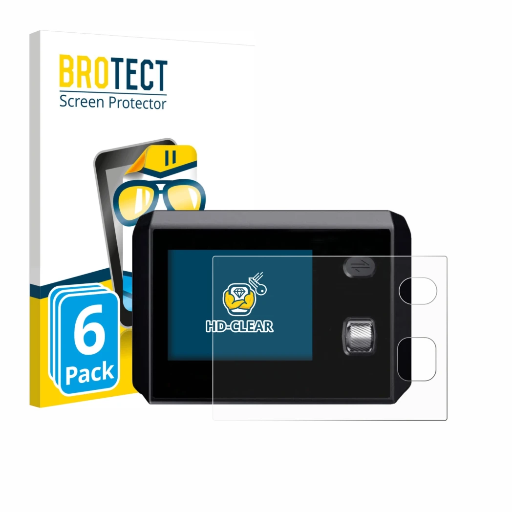 Front side of a product packaging with the brand logo BROTECT. Next to it is the device SkyRC MC5000 shown with the correspond