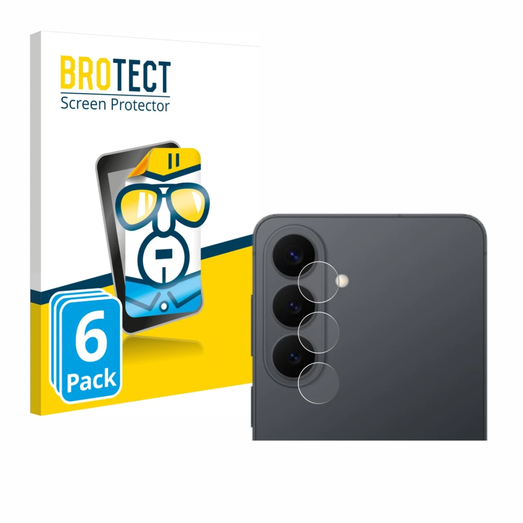 Front side of a product packaging with the brand logo BROTECT. Next to it is the device Samsung Galaxy S26 Plus (ONLY Camera L