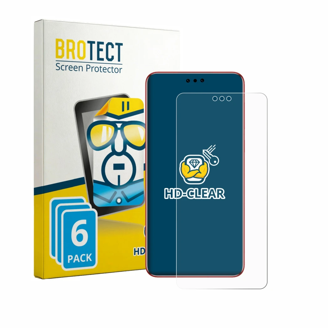 Front side of a product packaging with the brand logo BROTECT. Next to it is the device Huawei Mate 60 RS Ultimate shown with