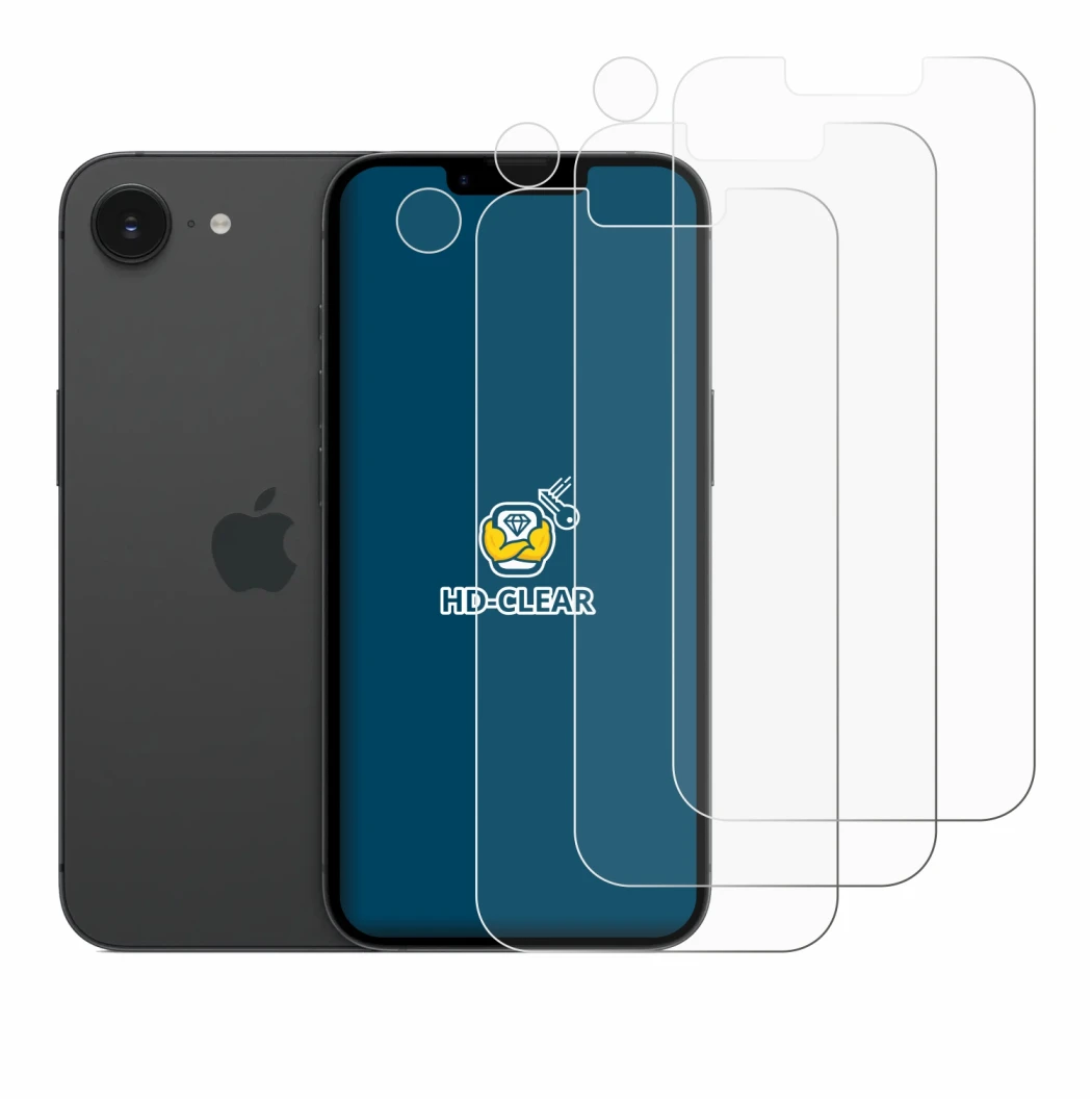 Image of the device Apple iPhone 17e (Front+Camera) with a wide variety of screen protectors.