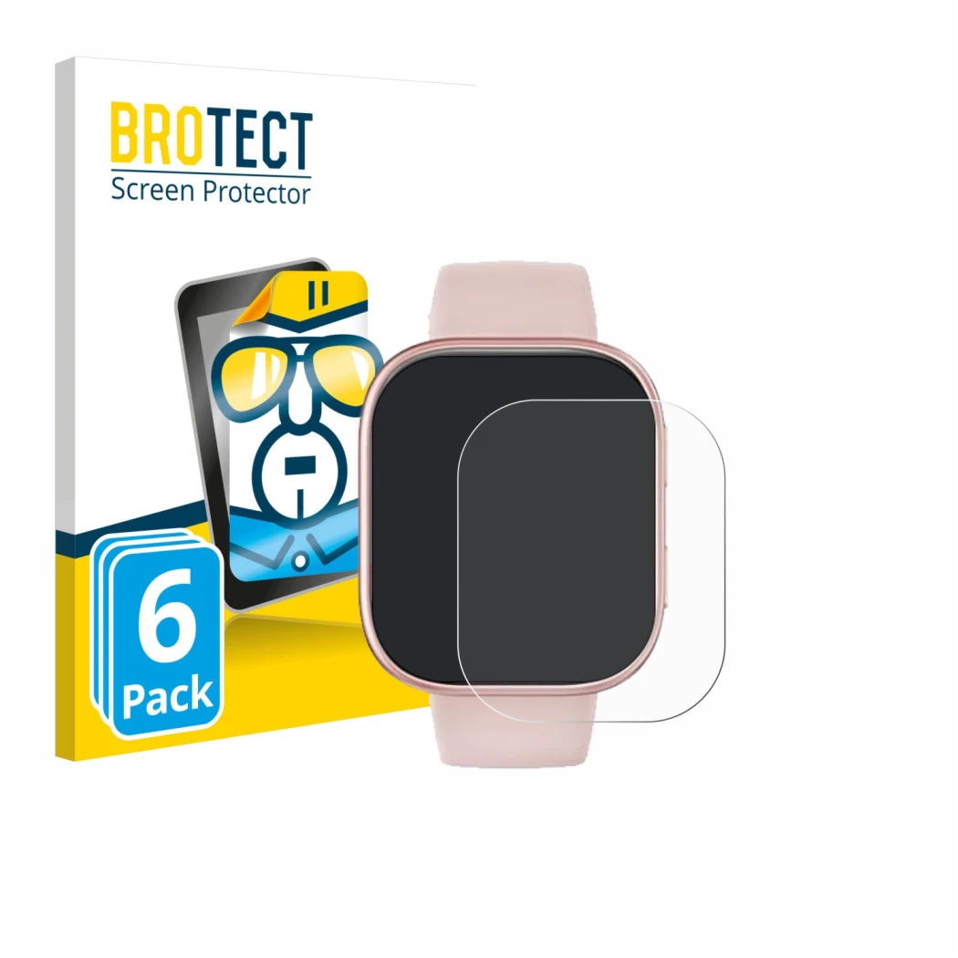 Front side of a product packaging with the brand logo BROTECT. Next to it is the device Doomixs Smartwatch T7 1.83