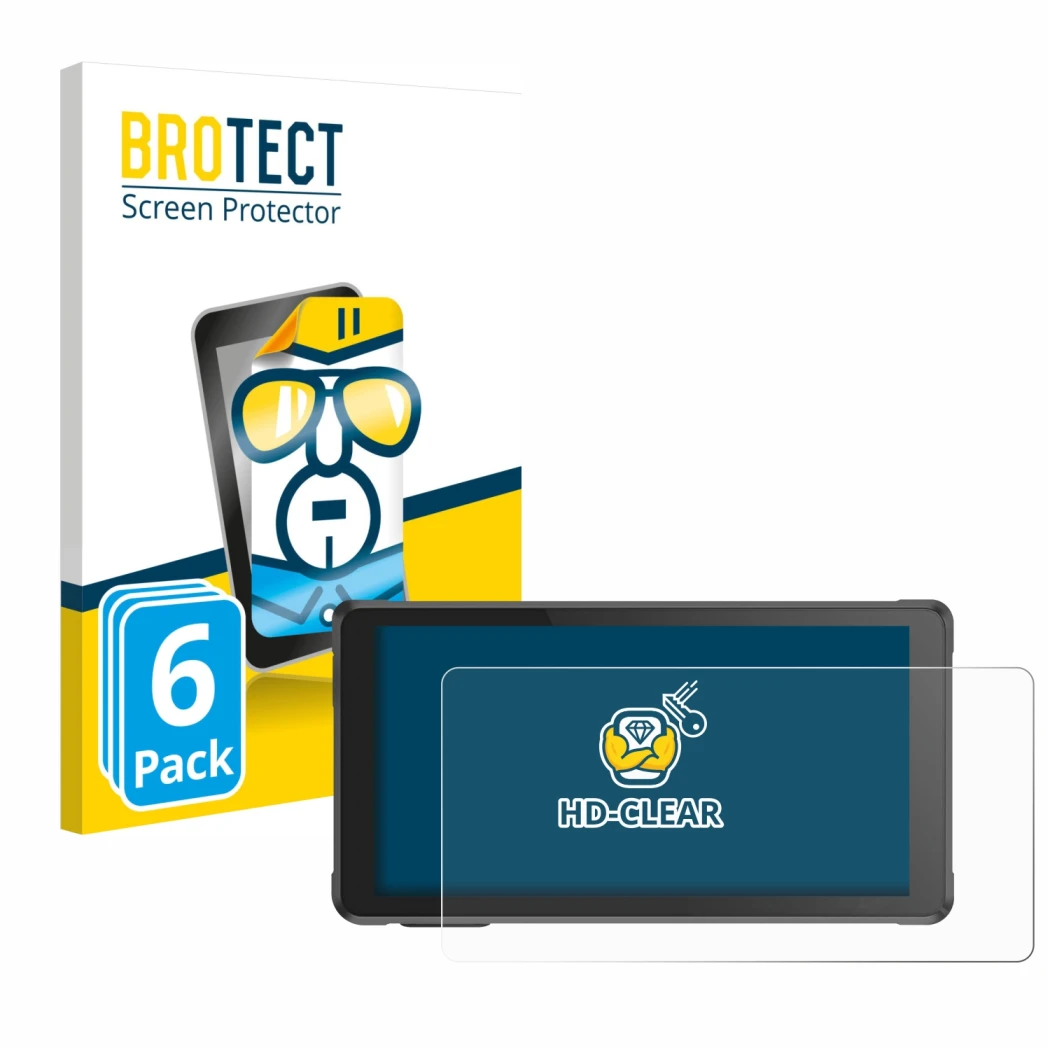 Front side of a product packaging with the brand logo BROTECT. Next to it is the device Interphone RideSync shown with the cor