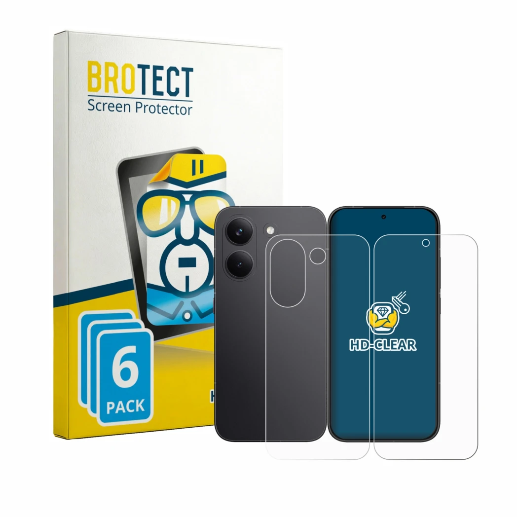Front side of a product packaging with the brand logo BROTECT. Next to it is the device Xiaomi Poco X8 Pro (Front+Back) shown