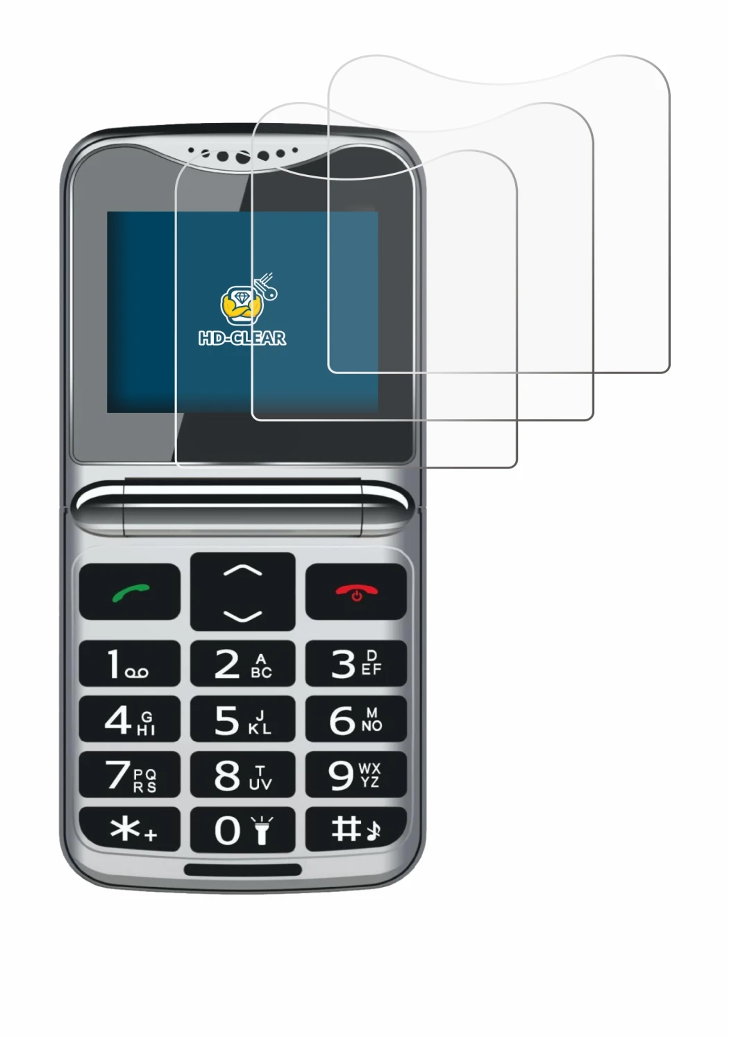 Image of the device bea-fon Fold 10 LTE with a wide variety of screen protectors.