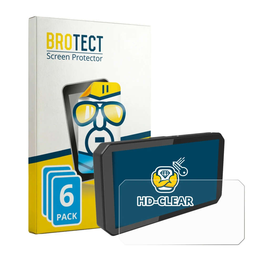 Front side of a product packaging with the brand logo BROTECT. Next to it is the device Innovv N1 Pro 5.99