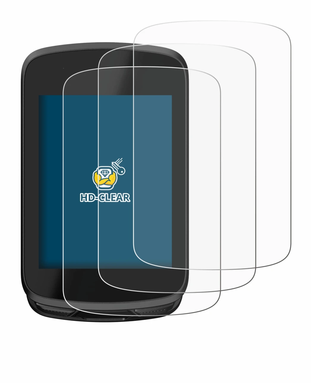Image of the device Magene C606 Pro with a wide variety of screen protectors.