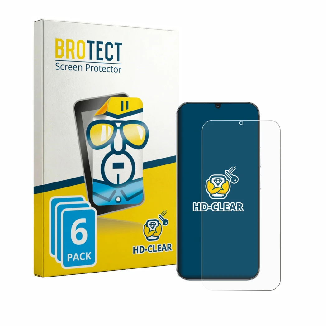 Front side of a product packaging with the brand logo BROTECT. Next to it is the device realme Narzo 100 Lite 5G shown with th