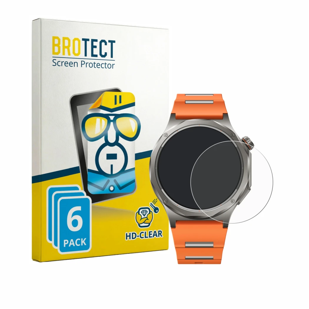 Front side of a product packaging with the brand logo BROTECT. Next to it is the device Oppo Watch X3 shown with the correspon