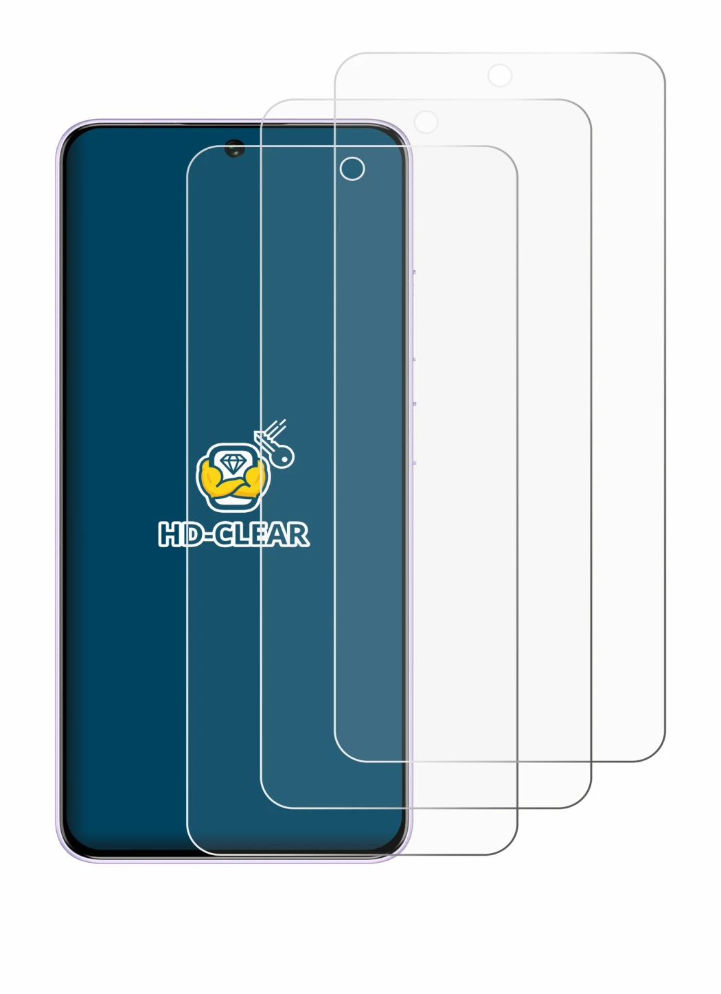 Image of the device Oukitel C26 with a wide variety of screen protectors.
