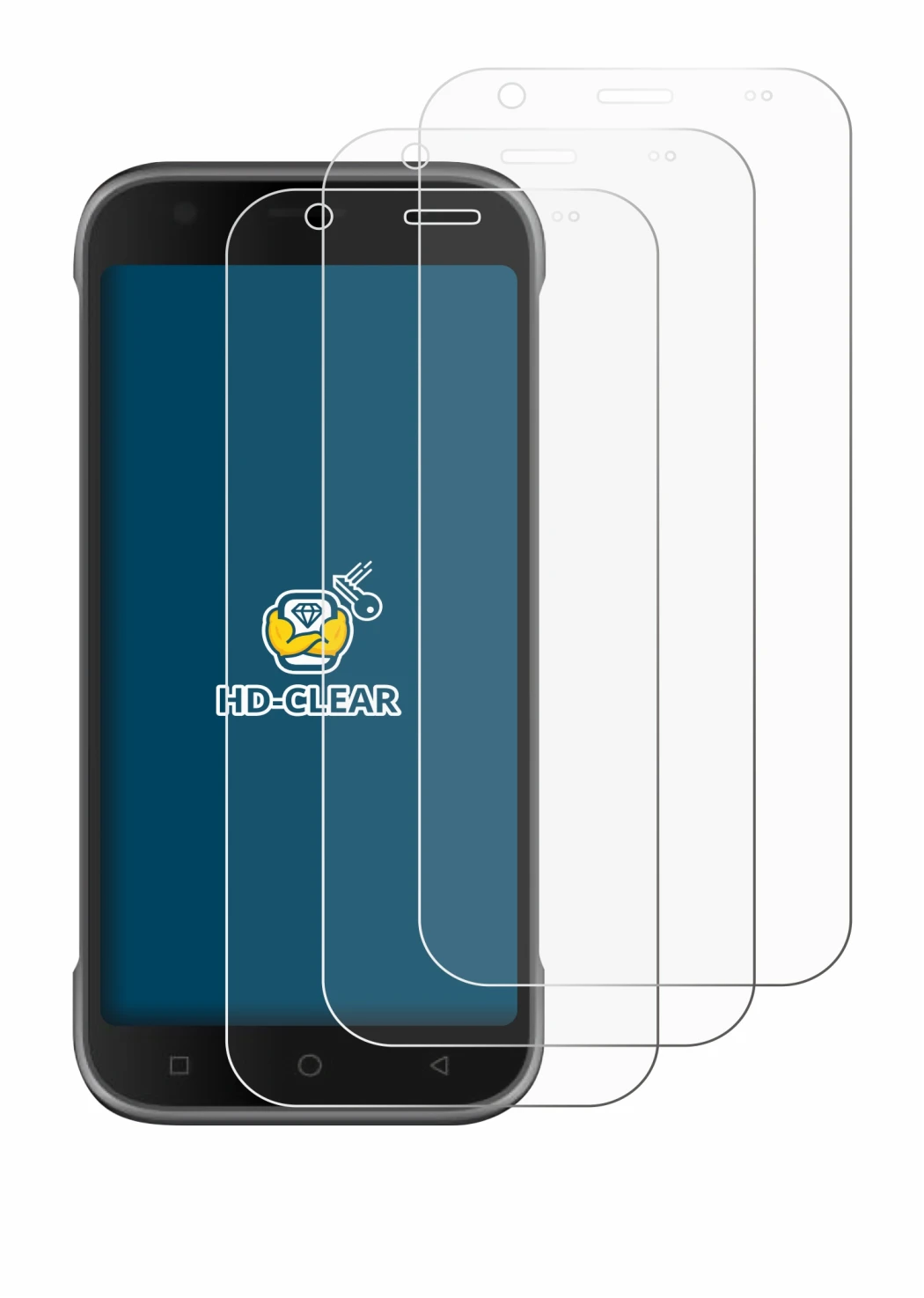 Image of the device Bluebird S10 with a wide variety of screen protectors.