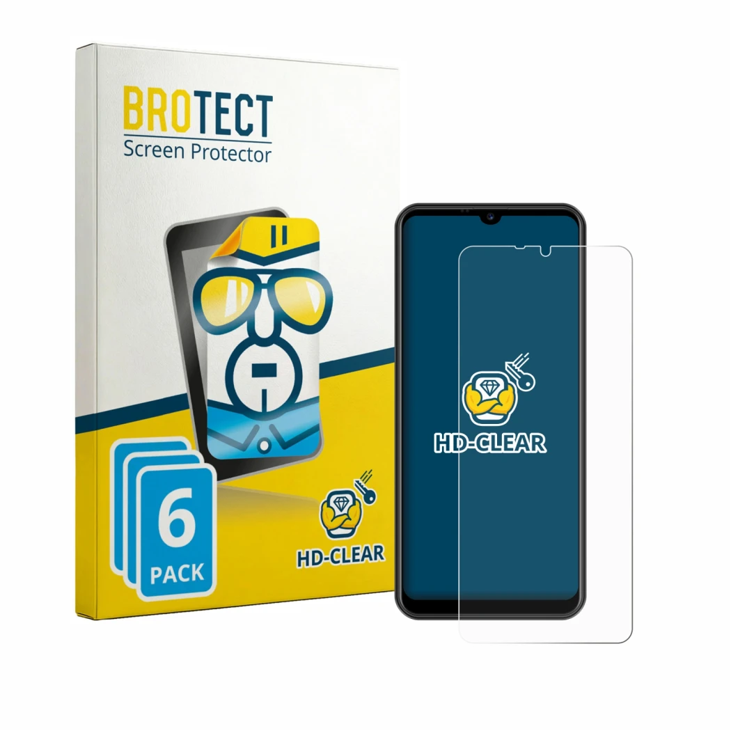 Front side of a product packaging with the brand logo BROTECT. Next to it is the device Invens NOTE TK02 shown with the corres