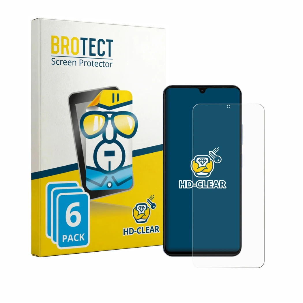 Front side of a product packaging with the brand logo BROTECT. Next to it is the device Blackview Wave 10C shown with the corr