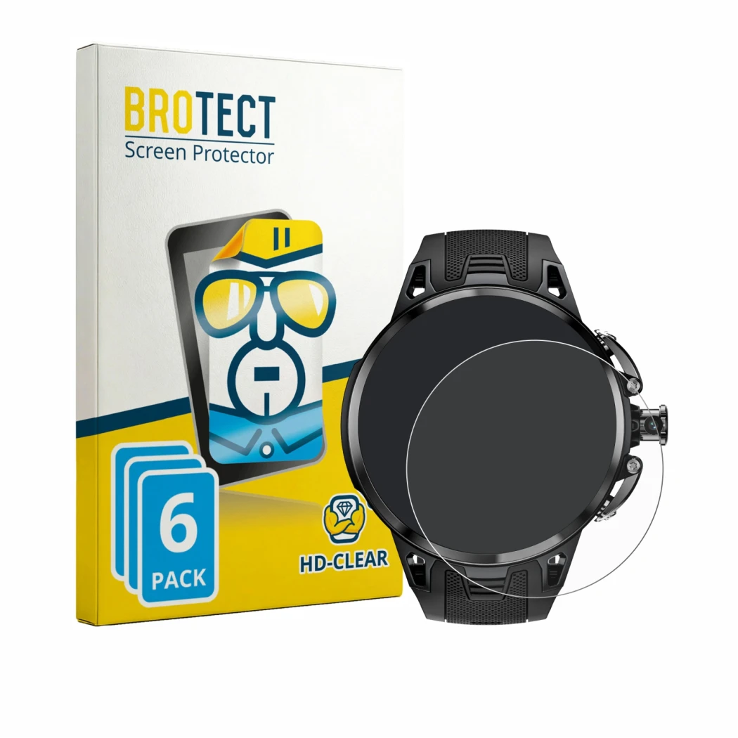 Front side of a product packaging with the brand logo BROTECT. Next to it is the device Lokmat Appllp 4 Pro shown with the cor