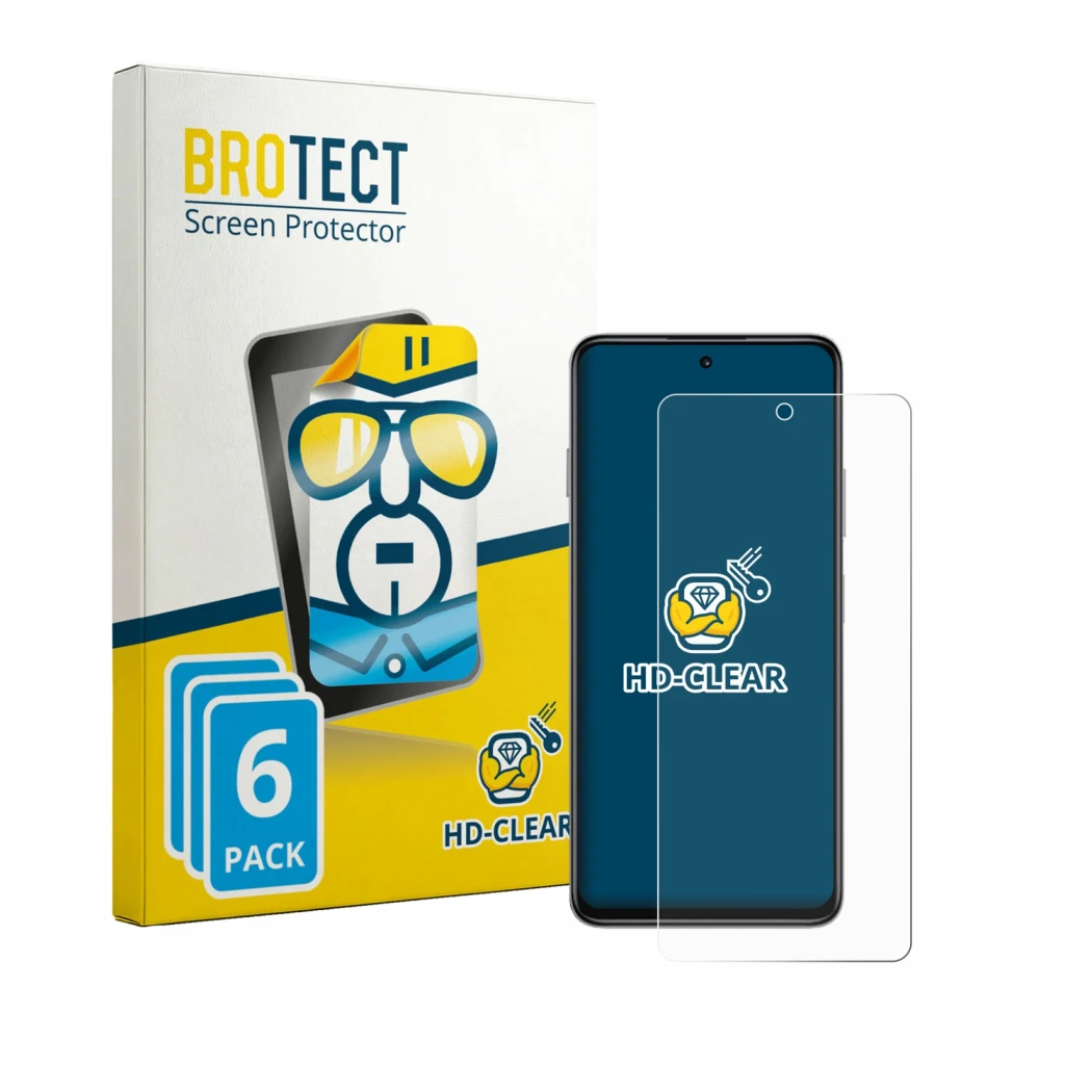 Front side of a product packaging with the brand logo BROTECT. Next to it is the device Huawei Enjoy 90m Plus shown with the c