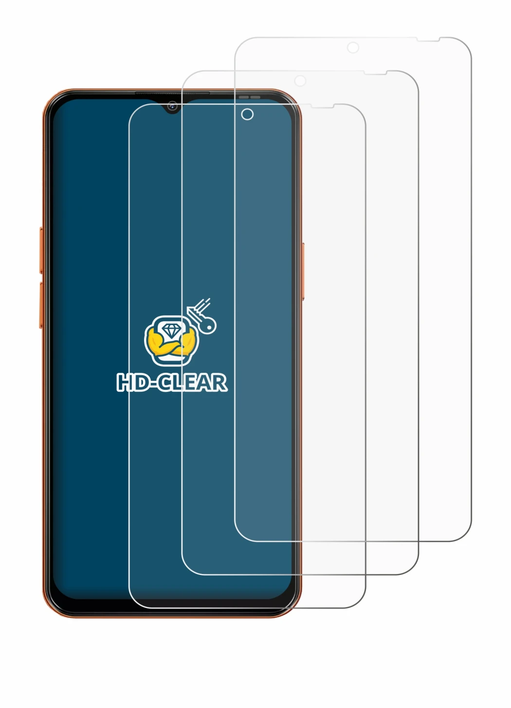Image of the device Oscal Flat 3C with a wide variety of screen protectors.