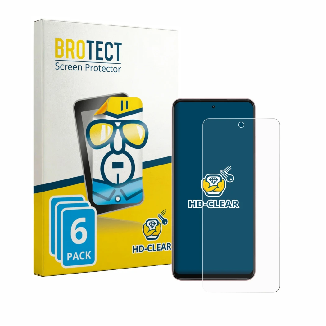 Front side of a product packaging with the brand logo BROTECT. Next to it is the device Oppo A5i Pro shown with the correspond