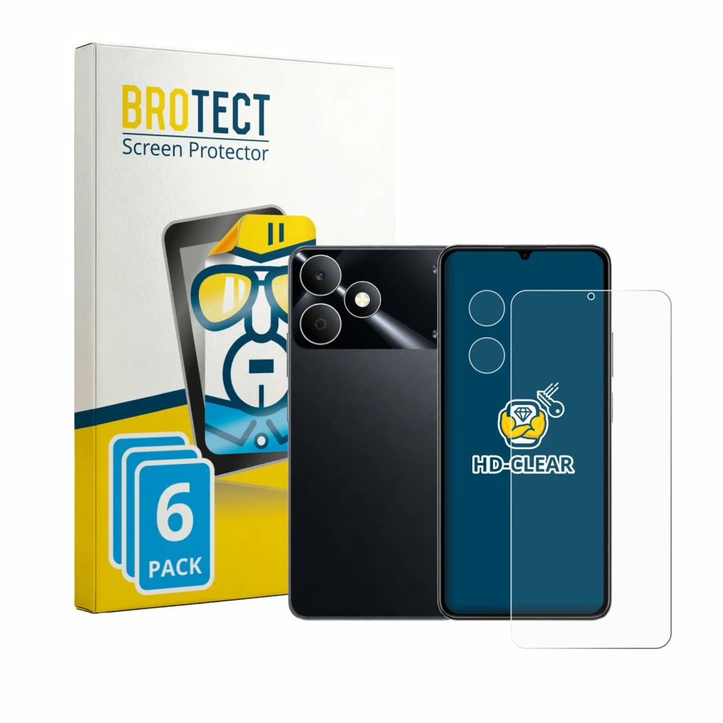 Front side of a product packaging with the brand logo BROTECT. Next to it is the device realme Note 80 (Front+Camera) shown wi