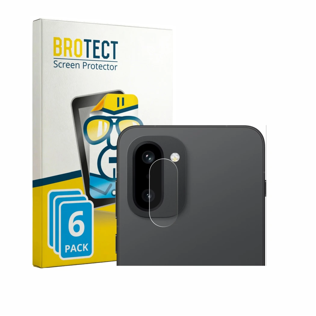 Front side of a product packaging with the brand logo BROTECT. Next to it is the device OnePlus 15R (ONLY Camera Lens) shown w