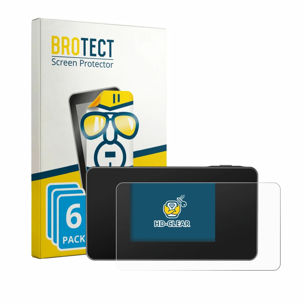 Front side of a product packaging with the brand logo BROTECT. Next to it is the device TP-Link M8550 shown with the correspon