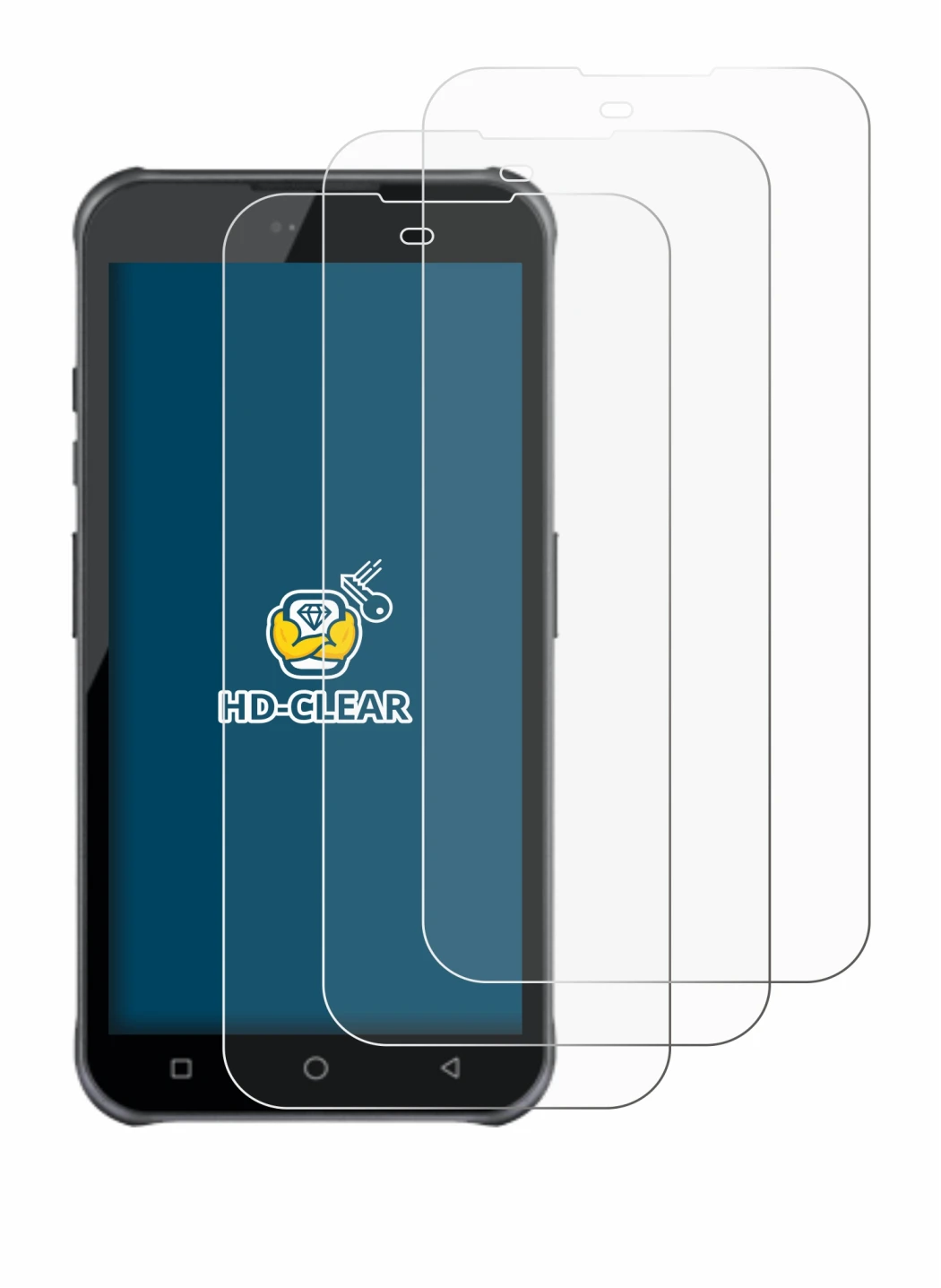 Image of the device Bluebird VF550 with a wide variety of screen protectors.