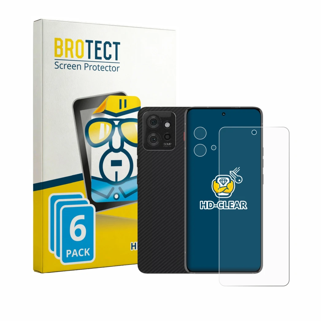 Front side of a product packaging with the brand logo BROTECT. Next to it is the device Motorola ThinkPhone (Front+Camera) sho