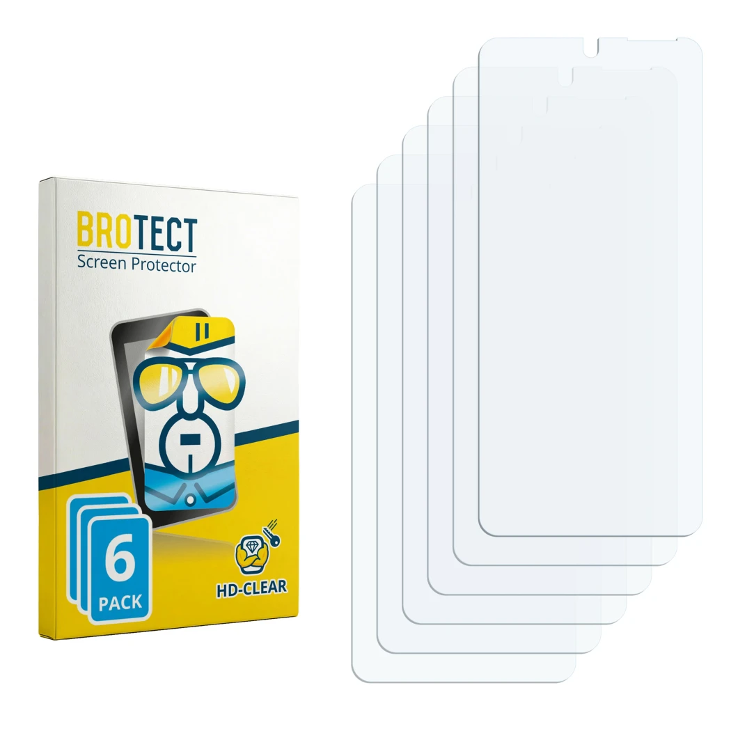 Front side of a product packaging with the brand logo BROTECT. Next to it is the corresponding screen protector.