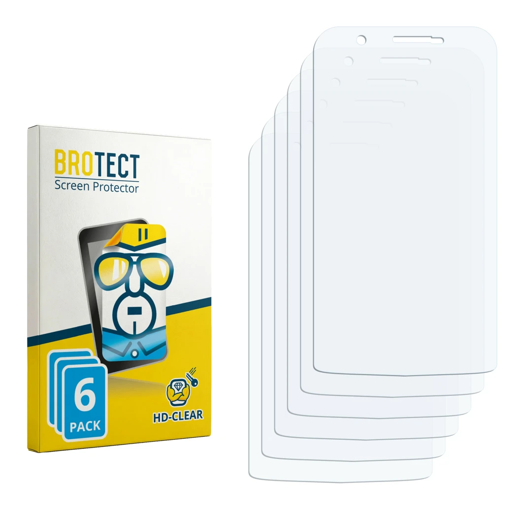 Front side of a product packaging with the brand logo BROTECT. Next to it is the corresponding screen protector.