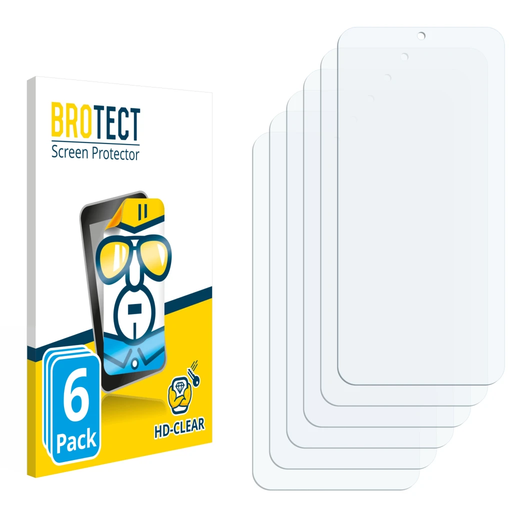 Front side of a product packaging with the brand logo BROTECT. Next to it is the corresponding screen protector.