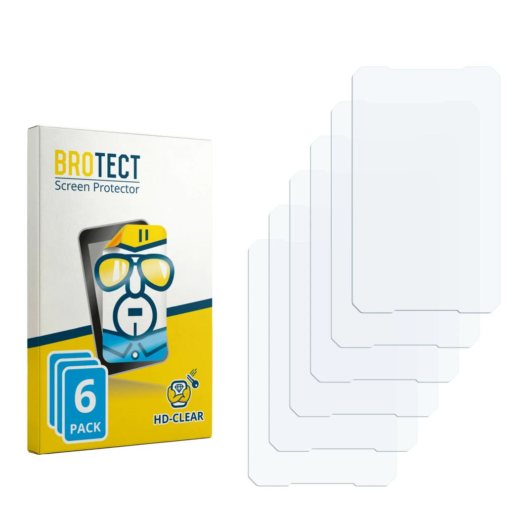 Front side of a product packaging with the brand logo BROTECT. Next to it is the corresponding screen protector.