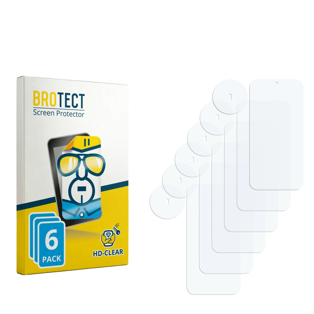 Front side of a product packaging with the brand logo BROTECT. Next to it is the corresponding screen protector.
