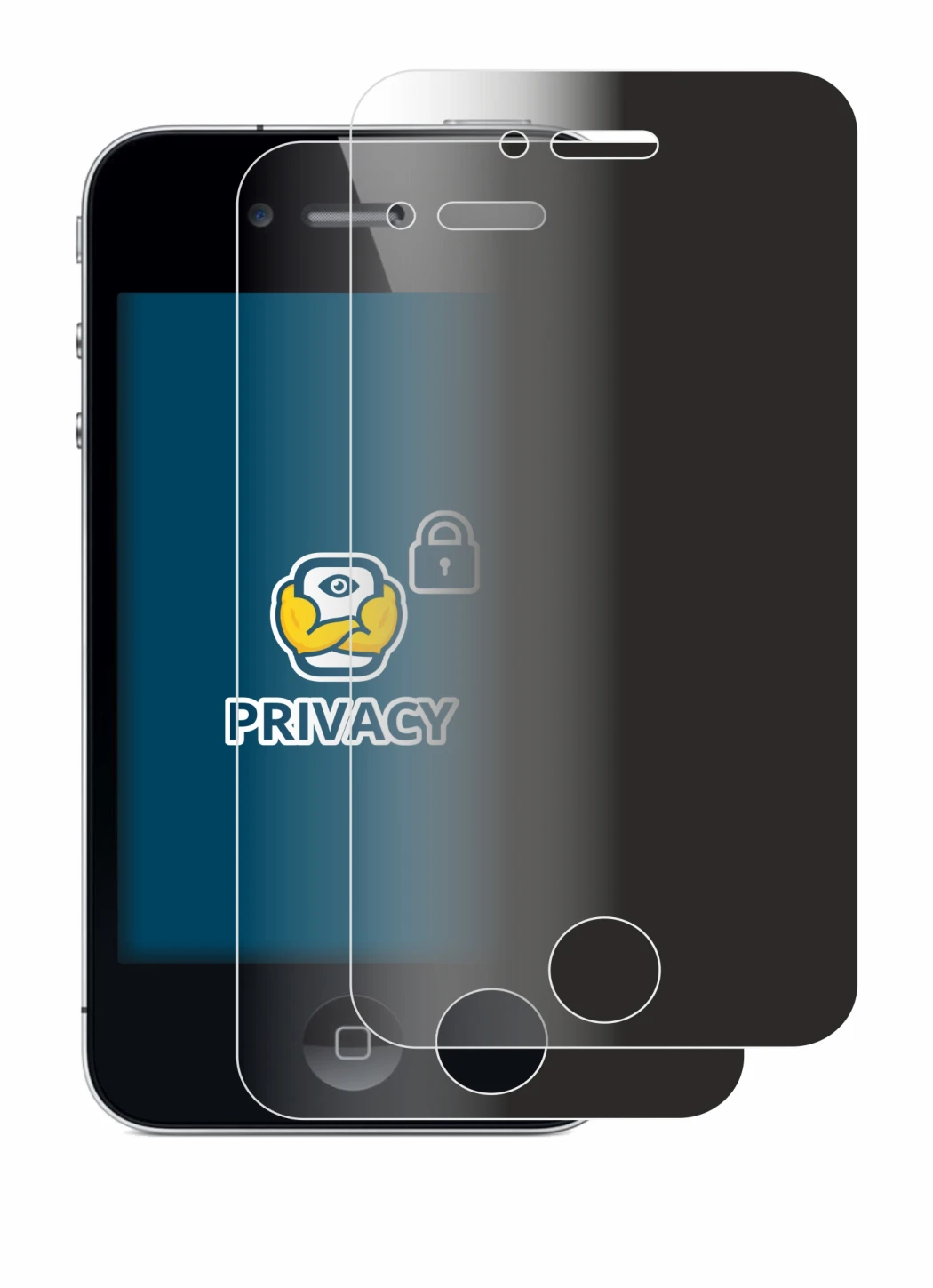 Image of the device Apple iPhone 4 with a wide variety of screen protectors.