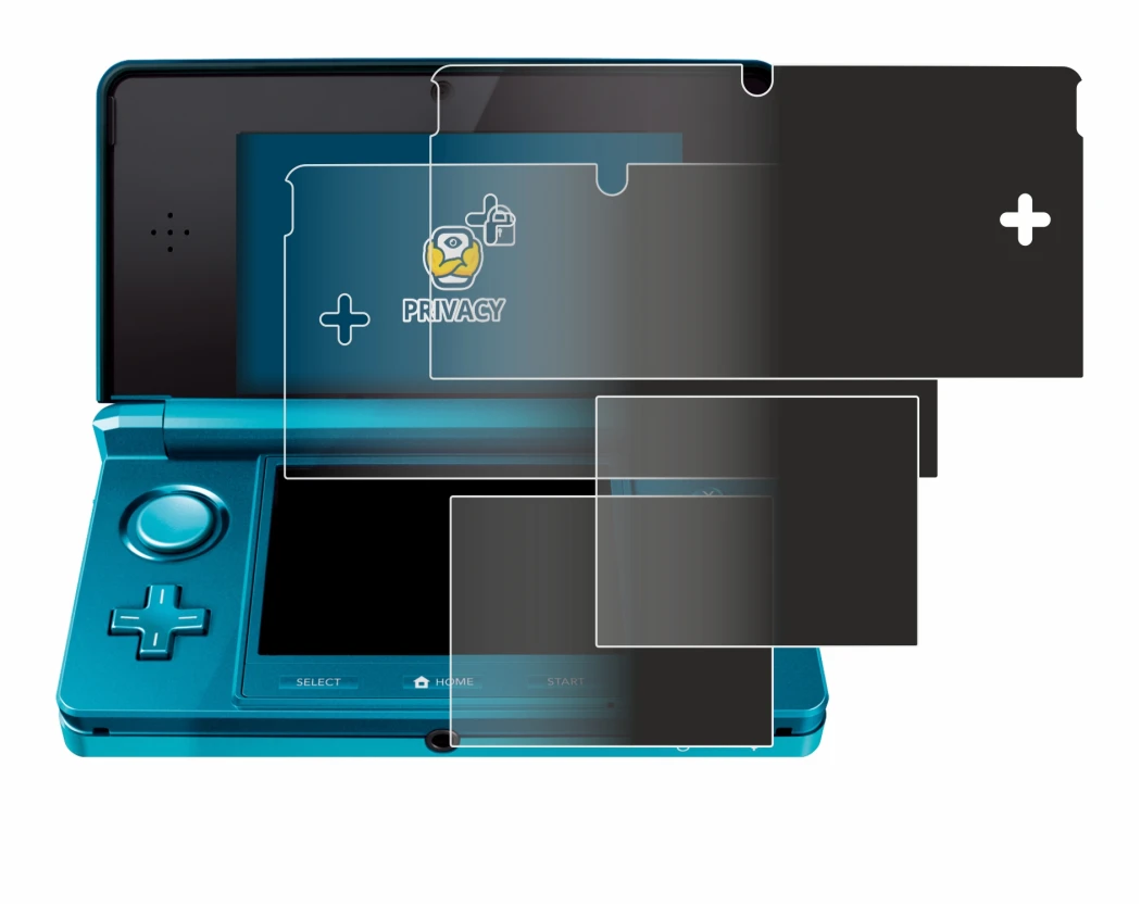 Image of the device Nintendo 3DS with a wide variety of screen protectors.